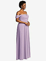 Alt View 3 Thumbnail - Pale Purple Off-the-Shoulder Pleated Cap Sleeve A-line Maxi Dress