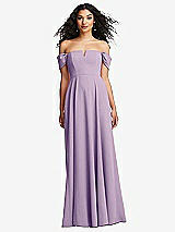 Front View Thumbnail - Pale Purple Off-the-Shoulder Pleated Cap Sleeve A-line Maxi Dress