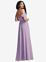 Rear View Thumbnail - Pale Purple Off-the-Shoulder Pleated Cap Sleeve A-line Maxi Dress