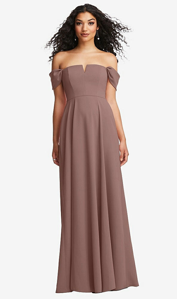 Front View - Sienna Off-the-Shoulder Pleated Cap Sleeve A-line Maxi Dress