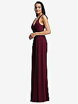 Side View Thumbnail - Cabernet Pleated V-Neck Closed Back Trumpet Gown with Draped Front Slit
