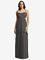 Front View Thumbnail - Caviar Gray Ruffle-Trimmed Cutout Tie-Back Maxi Dress with Tiered Skirt