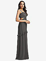 Side View Thumbnail - Caviar Gray Ruffle-Trimmed Cutout Tie-Back Maxi Dress with Tiered Skirt