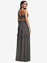 Rear View Thumbnail - Caviar Gray Ruffle-Trimmed Cutout Tie-Back Maxi Dress with Tiered Skirt