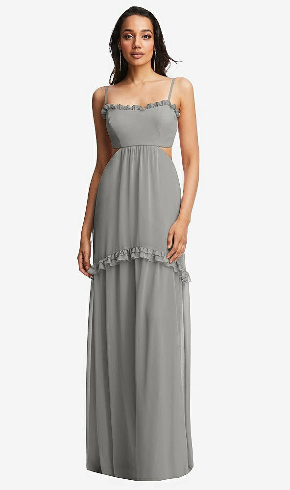 Front View - Chelsea Gray Ruffle-Trimmed Cutout Tie-Back Maxi Dress with Tiered Skirt