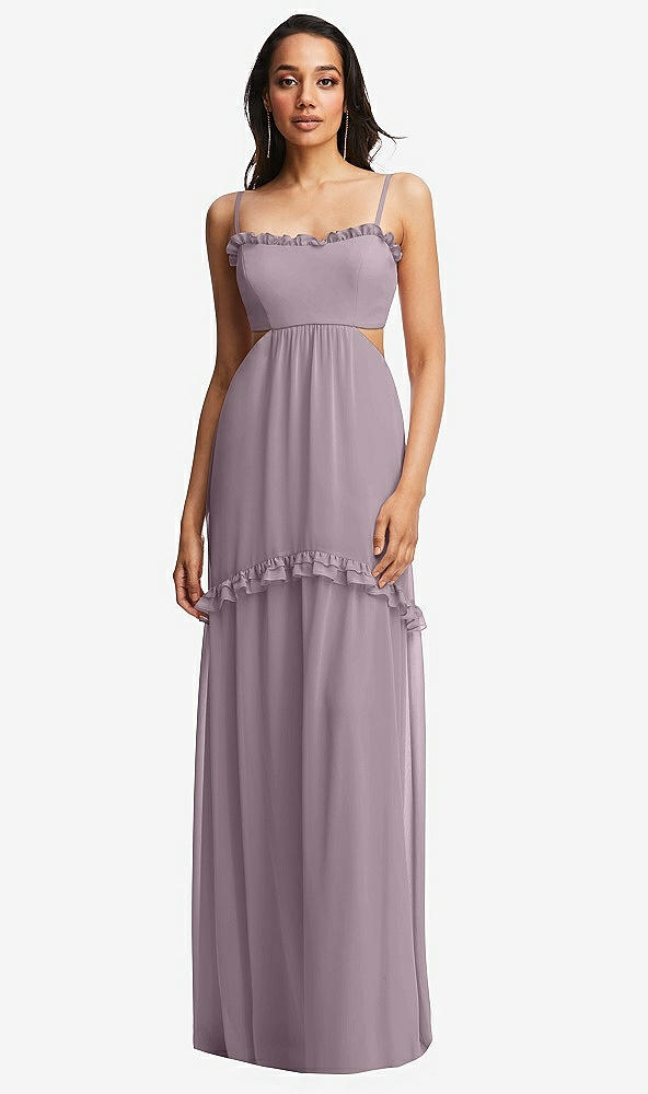 Front View - Lilac Dusk Ruffle-Trimmed Cutout Tie-Back Maxi Dress with Tiered Skirt