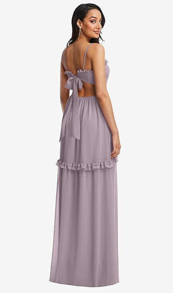 Back View - Lilac Dusk Ruffle-Trimmed Cutout Tie-Back Maxi Dress with Tiered Skirt