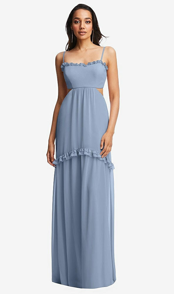 Front View - Cloudy Ruffle-Trimmed Cutout Tie-Back Maxi Dress with Tiered Skirt
