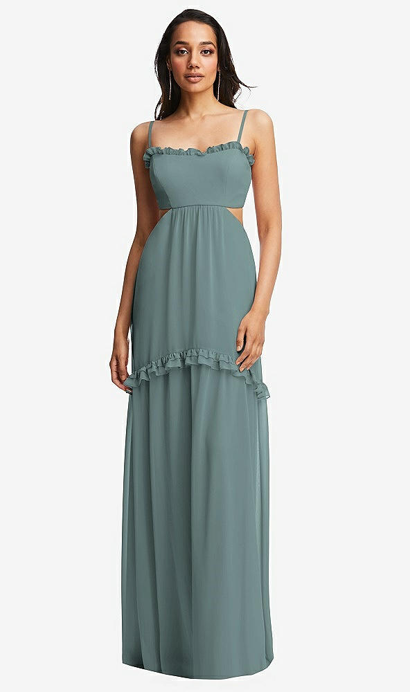 Front View - Icelandic Ruffle-Trimmed Cutout Tie-Back Maxi Dress with Tiered Skirt