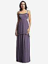 Front View Thumbnail - Lavender Ruffle-Trimmed Cutout Tie-Back Maxi Dress with Tiered Skirt