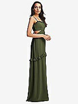 Side View Thumbnail - Olive Green Ruffle-Trimmed Cutout Tie-Back Maxi Dress with Tiered Skirt