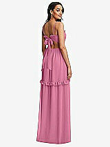Rear View Thumbnail - Orchid Pink Ruffle-Trimmed Cutout Tie-Back Maxi Dress with Tiered Skirt
