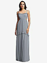 Front View Thumbnail - Platinum Ruffle-Trimmed Cutout Tie-Back Maxi Dress with Tiered Skirt