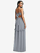 Rear View Thumbnail - Platinum Ruffle-Trimmed Cutout Tie-Back Maxi Dress with Tiered Skirt