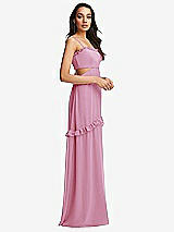 Side View Thumbnail - Powder Pink Ruffle-Trimmed Cutout Tie-Back Maxi Dress with Tiered Skirt