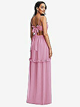 Rear View Thumbnail - Powder Pink Ruffle-Trimmed Cutout Tie-Back Maxi Dress with Tiered Skirt