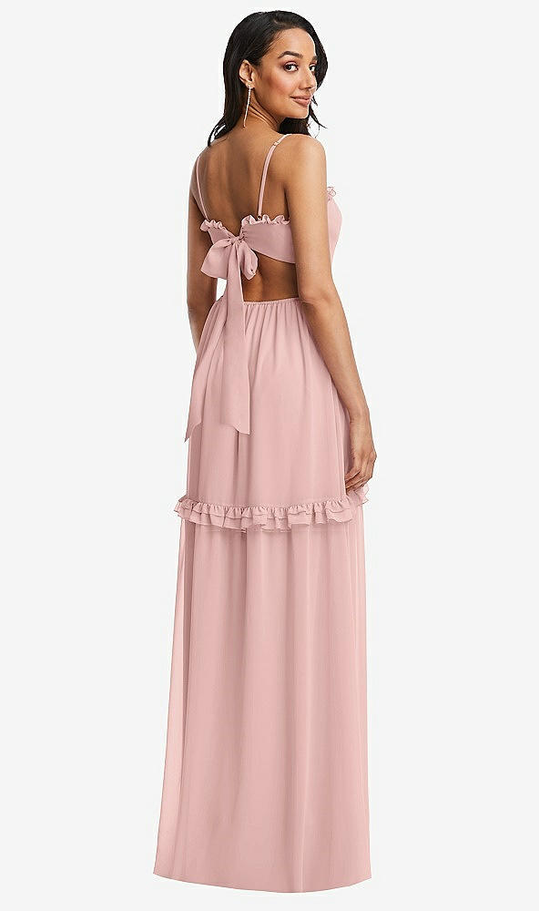 Back View - Rose - PANTONE Rose Quartz Ruffle-Trimmed Cutout Tie-Back Maxi Dress with Tiered Skirt