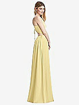 Side View Thumbnail - Pale Yellow Halter Cross-Strap Gathered Tie-Back Cutout Maxi Dress