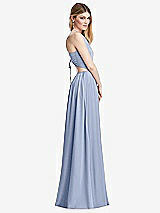 Side View Thumbnail - Sky Blue Halter Cross-Strap Gathered Tie-Back Cutout Maxi Dress