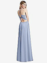 Rear View Thumbnail - Sky Blue Halter Cross-Strap Gathered Tie-Back Cutout Maxi Dress