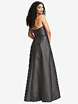 Rear View Thumbnail - Caviar Gray Strapless Bustier A-Line Satin Gown with Front Slit