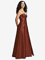 Side View Thumbnail - Auburn Moon Strapless Bustier A-Line Satin Gown with Front Slit