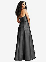 Rear View Thumbnail - Gunmetal Strapless Bustier A-Line Satin Gown with Front Slit