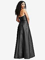 Rear View Thumbnail - Pewter Strapless Bustier A-Line Satin Gown with Front Slit