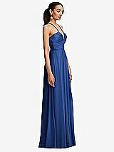 Side View Thumbnail - Classic Blue Plunging V-Neck Criss Cross Strap Back Maxi Dress