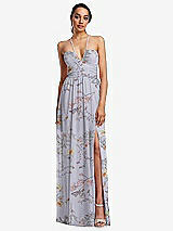 Front View Thumbnail - Butterfly Botanica Silver Dove Plunging V-Neck Criss Cross Strap Back Maxi Dress