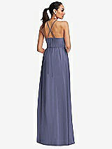 Rear View Thumbnail - French Blue Plunging V-Neck Criss Cross Strap Back Maxi Dress