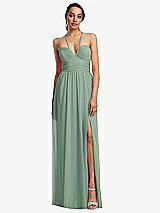 Front View Thumbnail - Seagrass Plunging V-Neck Criss Cross Strap Back Maxi Dress