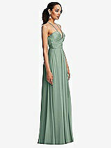 Side View Thumbnail - Seagrass Plunging V-Neck Criss Cross Strap Back Maxi Dress