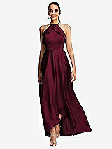 Front View Thumbnail - Cabernet Ruffle-Trimmed Bodice Halter Maxi Dress with Wrap Slit