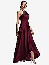 Side View Thumbnail - Cabernet Ruffle-Trimmed Bodice Halter Maxi Dress with Wrap Slit