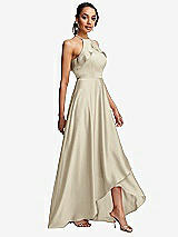 Side View Thumbnail - Champagne Ruffle-Trimmed Bodice Halter Maxi Dress with Wrap Slit