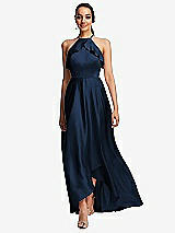 Front View Thumbnail - Midnight Navy Ruffle-Trimmed Bodice Halter Maxi Dress with Wrap Slit