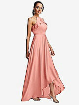 Side View Thumbnail - Rose - PANTONE Rose Quartz Ruffle-Trimmed Bodice Halter Maxi Dress with Wrap Slit