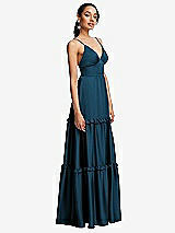 Side View Thumbnail - Atlantic Blue Low-Back Triangle Maxi Dress with Ruffle-Trimmed Tiered Skirt