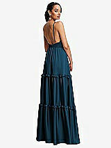 Rear View Thumbnail - Atlantic Blue Low-Back Triangle Maxi Dress with Ruffle-Trimmed Tiered Skirt