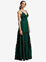 Side View Thumbnail - Hunter Green Low-Back Triangle Maxi Dress with Ruffle-Trimmed Tiered Skirt