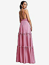 Rear View Thumbnail - Powder Pink Low-Back Triangle Maxi Dress with Ruffle-Trimmed Tiered Skirt