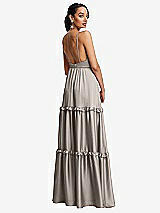 Rear View Thumbnail - Taupe Low-Back Triangle Maxi Dress with Ruffle-Trimmed Tiered Skirt