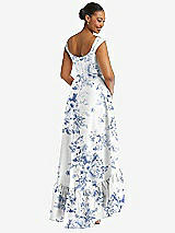 Rear View Thumbnail - Cottage Rose Larkspur Cap Sleeve Deep Ruffle Hem Floral High Low Dress with Pockets