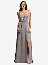 Front View Thumbnail - Cashmere Gray Adjustable Strap A-Line Faux Wrap Maxi Dress