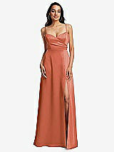 Front View Thumbnail - Terracotta Copper Adjustable Strap A-Line Faux Wrap Maxi Dress