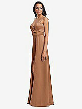 Side View Thumbnail - Toffee Adjustable Strap A-Line Faux Wrap Maxi Dress
