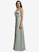 Side View Thumbnail - Willow Green Adjustable Strap A-Line Faux Wrap Maxi Dress