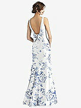 Rear View Thumbnail - Cottage Rose Larkspur Sleeveless Floral Satin Trumpet Gown with Bow at Open-Back