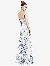 Rear View Thumbnail - Cottage Rose Larkspur Strapless Notch Floral Satin Gown with Pockets